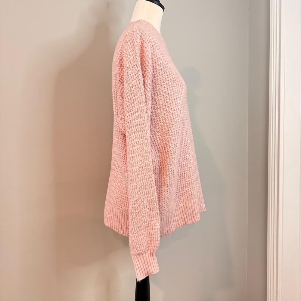 American Eagle Pink Waffle Knit Crew Neck Long Sleeve Sweater Size S - Picture 3 of 14